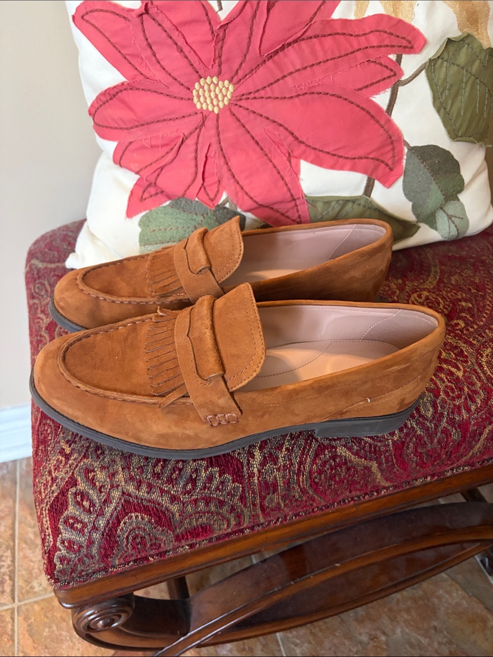 Cole Haan Suede Tassel Loafers in Cognac